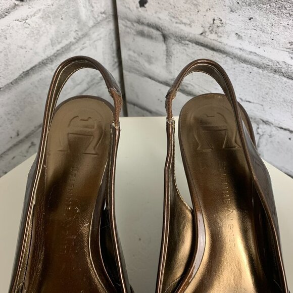 Etienne Aigner Ophelia Open Toe Sling Back Brown Patent Faux Leather Sandals - Picture 5 of 9